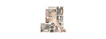 a 3D floorplan of a two bedroom floorplan