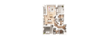 a 3D floorplan of a two bedroom floorplan