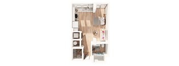 a 3D floorplan of a studio floorplan