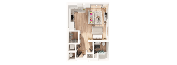a 3D floorplan of a studio floorplan