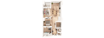 a 3D floorplan of a studio floorplan