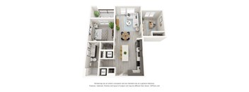 A floor plan of a house with a kitchen, living room, dining room, and bathroom.