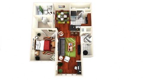 a bedroom floor plan with a bathroom and a living room