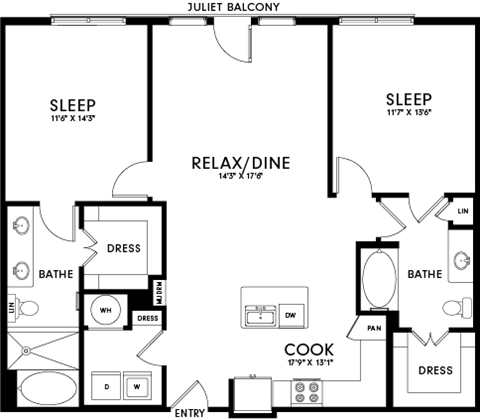 A floor plan of a house layout by Juliet Balcony.