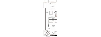 A floor plan of a home with a living room, dining room, kitchen, closet, and bedroom.