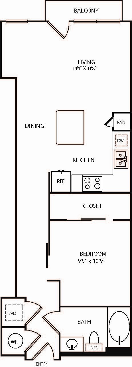 A floor plan of a home with a living room, dining room, kitchen, closet, and bedroom.