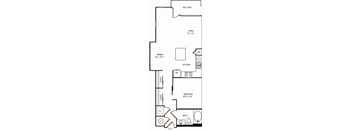A floor plan of a house with a balcony, living room, dining room, kitchen, bathroom, and bedroom.