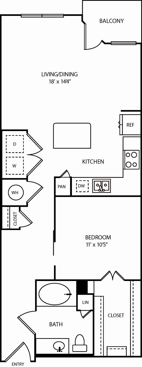 A black and white floor plan of a house with a living room, kitchen, and bedroom.