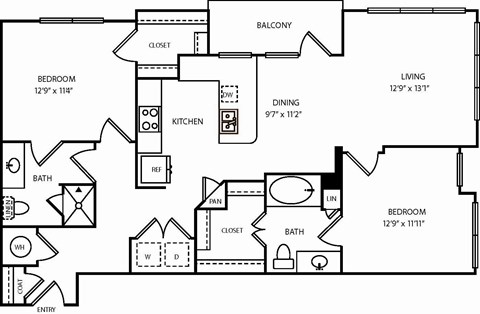 A black and white image of a floor plan for a house.