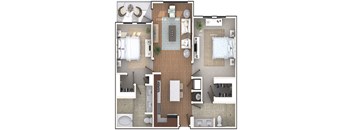 2 Bedroom 2 Bath architecture drawing of B2B floor plan