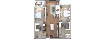 2 Bedroom 2 Bath architecture drawing of B2C floor plan