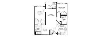 A black and white floor plan of a house with labeled rooms.