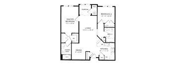 A black and white floor plan of a house with labeled rooms.
