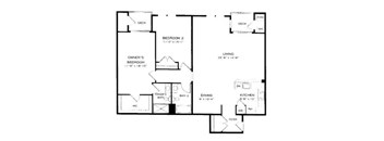A black and white floor plan of a house with labeled rooms.