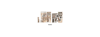 A floor plan of a townhome with labeled rooms.