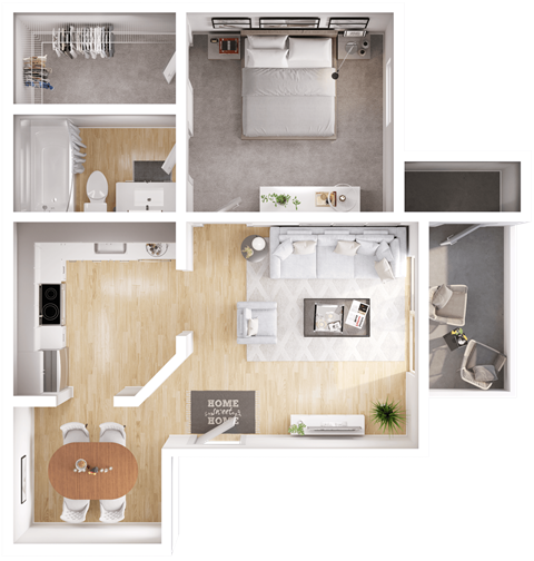 a floor plan of a 1 bedroom apartment