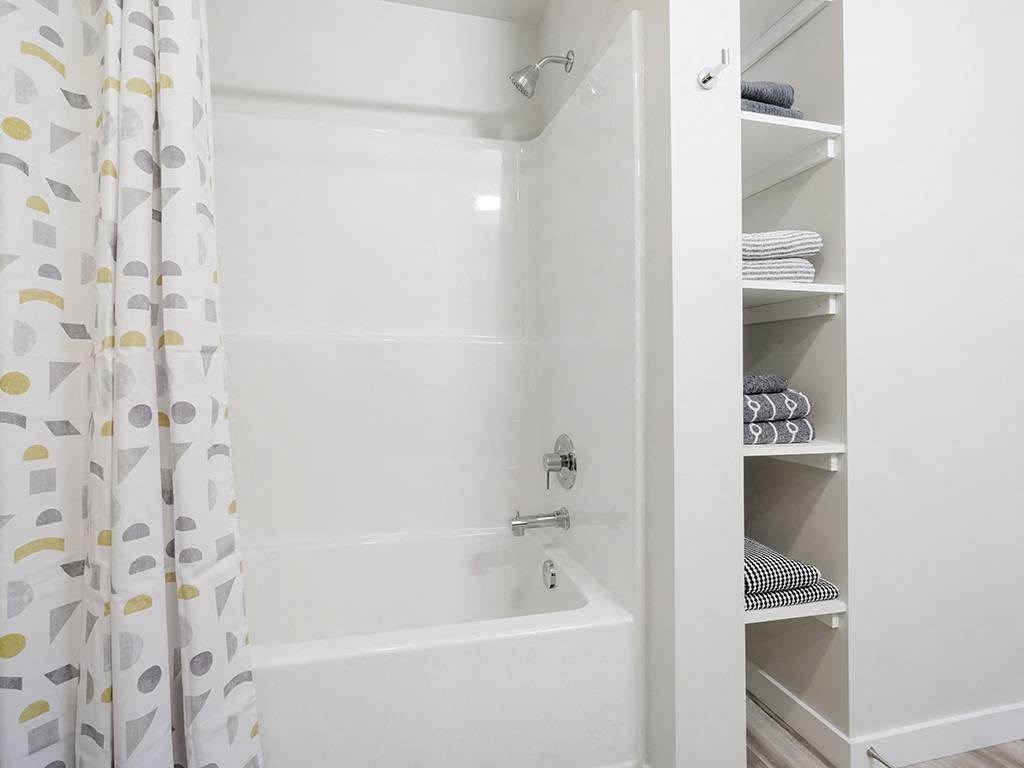 Bathroom Tub enclosure with shelving
