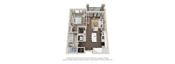 a 3d floor plan of a 555 square foot 1 bedroom apartment