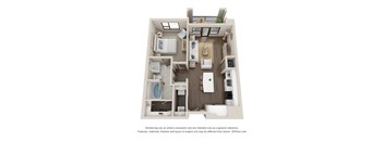 a 3d floor plan of a 1 bedroom apartment