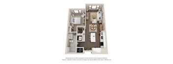 a 3d floor plan of a 1 bedroom with 1 bath