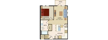 1 BD 1 Bath Floorplan 644 sqft