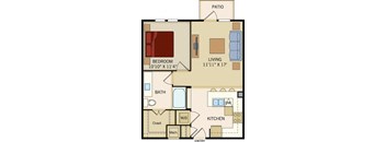 1 BD 1 Bath floorplan 672 sqft