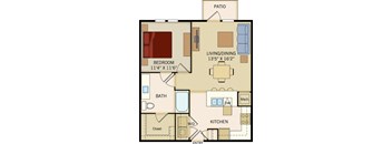 1 BD 1 Bath floorplan 728 sqft