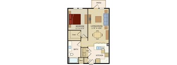 1 BD 1 Bath floorplan 768 sqft