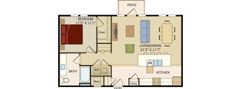 1 BD 1 Bath floorplan 836 sqft