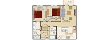 2 BD 2 Bath floorplan 1008 sqft