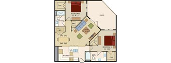 2 BD 2 Bath floorplan 1155 sqft