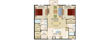2 BD 2 Bath floorplan 1216 sqft