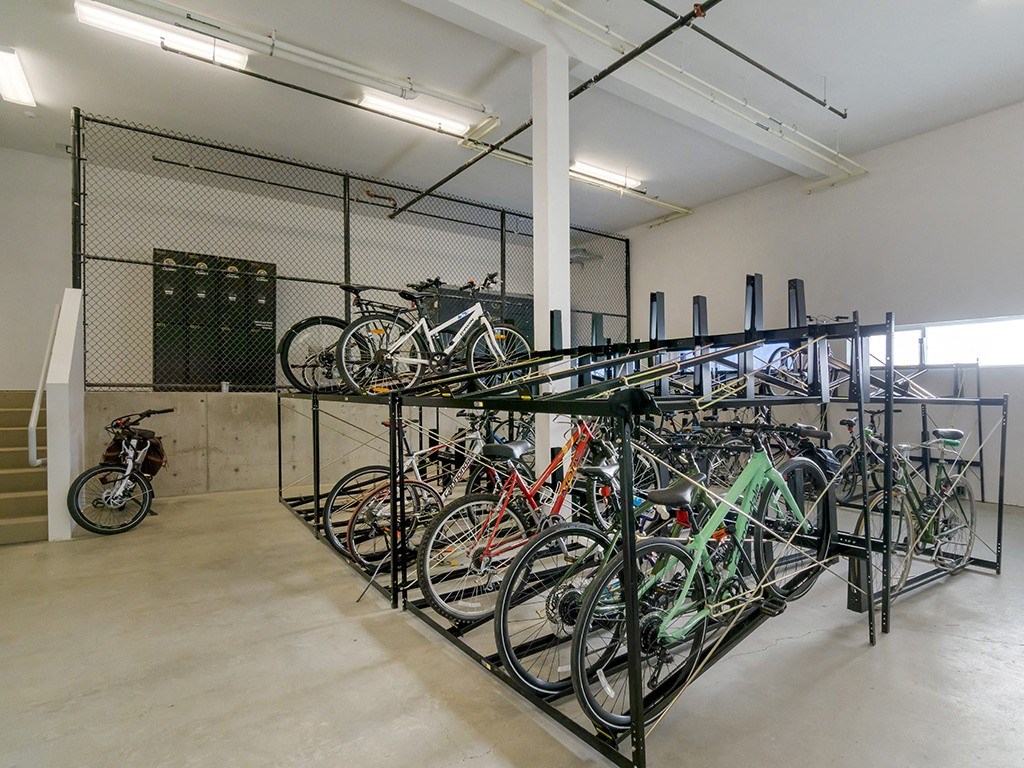 Bike Storage room with  2 level bike racks