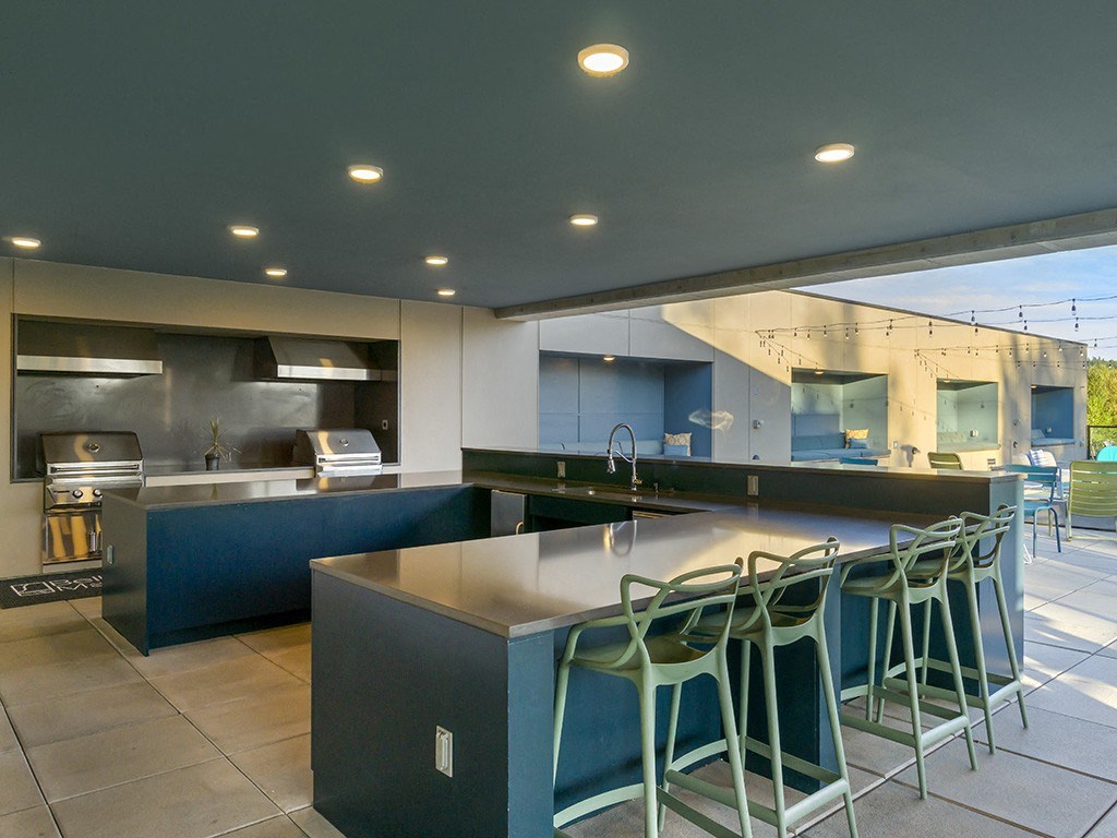 Rooftop deck with kitchen and seating