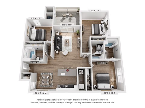A 3D floor plan of a house with dimensions and a disclaimer at the bottom.