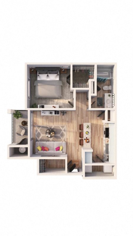 a furnished apartment with a kitchen and living room