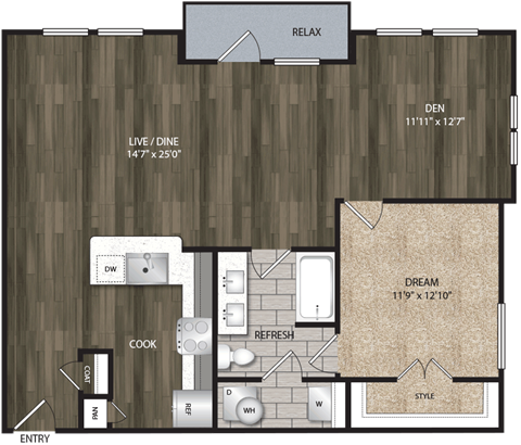 Bell CityLine A1F 1bed 1ba 954-1154 sqft.