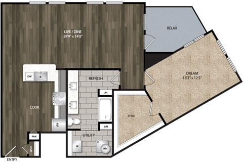 Bell CityLine A1L 1bed 1ba 1162-1246 sqft.