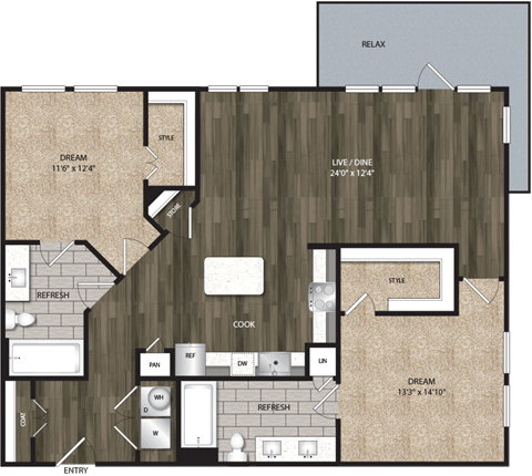 Bell CityLine B2D 2bed 2ba 1188-1302 sqft