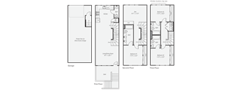 A set of four floor plans for a house with a garage.