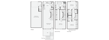 A floor plan of a house with three floors and a garage.