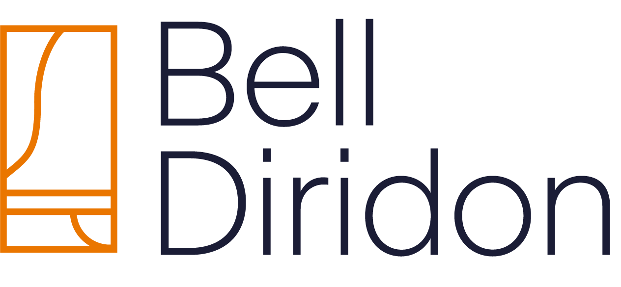 A logo with a bell and the words Bell Diridon.