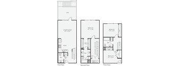 A set of three floor plans for a house showing the first, second, and third floors.