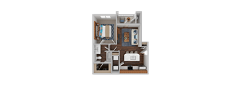 a 3d rendering of a bedroom with a bathroom and a living room