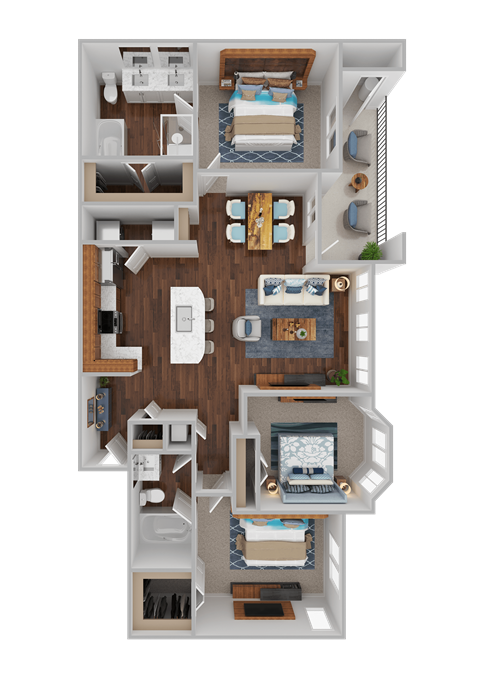 a 3d rendering of a floor plan of a house