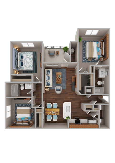 a 3d floor plan of a house with a bedroom and a living room