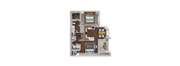 a 3d rendering of a bedroom and bathroom floor plan