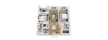 A floor plan of a house with a living room, dining room, kitchen, and bedrooms.