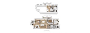 A diagram of a two-story house with labeled first and second floors.