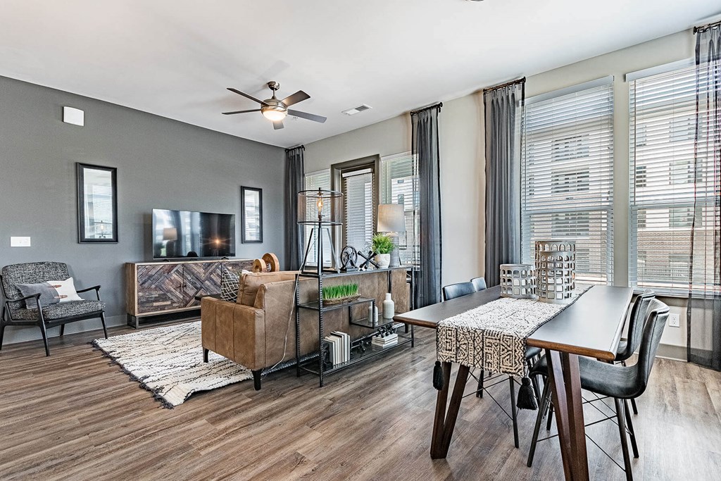 a living room with a couch and a table